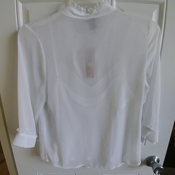 Notations White button down blouse lace ruffles M - Picture 2 of 6